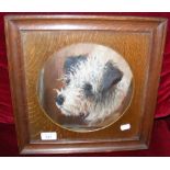 FOLLOWER OF JOHN EMMS (1843-1912) - 22cm diameter head portrait of a Terrier dog