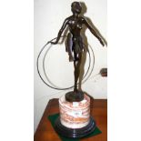 Modern bronze figure of semi-naked lady with dancing hoop - 48cm high