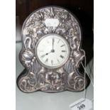 A silver framed mantel clock in the Art Nouveau style - 17cm high