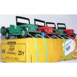 An original wholesale Dinky Toys Trade Box containing four No. 405 Universal Jeeps, two in red and