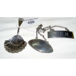 Silver caddy spoon by George Unite, "Port" label, etc.