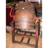 An oak butter churn on stand, by Hathaway, Chippenham