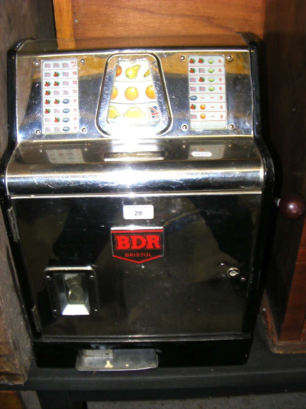 A BDR Bristol coin operated "One Armed Bandit" type fruit machine with Jackpot