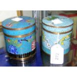 Two circular cloisonne pots and covers