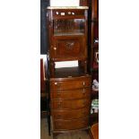 A French walnut bedside cabinet with marble top and a reproduction bow-front chest of five graduated