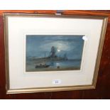 I. CLARKSON - watercolour - river moonlight scene - signed and dated 1870 - 17cm x 25cm