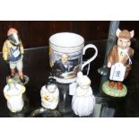 Beswick figure - "Gentleman Pig", together with "Hike Badger" and three Royal Worcester candle