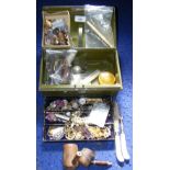 Assorted costume jewellery, fruit knives and forks, etc