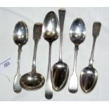 A selection of silver tablespoons, sauce ladle