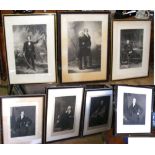Seven large antique portrait prints