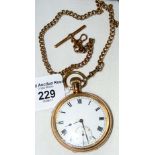 A gent's pocket watch with separate second hand having heavy watch chain