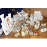 A collection of assorted ceramicware including Staffordshire pastille burners, crested china