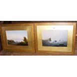 19TH CENTURY SCHOOL - pair of gouaches of coastal scenes - 15cm x 22cm