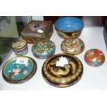 A selection of cloisonne jars and covers - boxed, etc