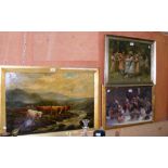 SCOTTISH SCHOOL - 50cm x 74cm - oil on canvas - Highland Cattle scene - indistinctly signed,