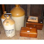 An "Edward Sweetman of Ryde" stoneware flagon, together with writing slope, etc