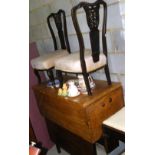 Georgian mahogany drop-leaf table, storage box, together with a pair of bedroom chairs