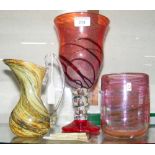 Isle of Wight Glass vase signed Richard Harris, together with two other pieces of studio glassware