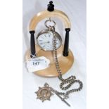 Gent's silver pocket watch and chain on stand