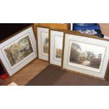Set of four coloured antique hunting prints "A Tiger Prowling Through a Village"
