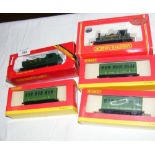 Five boxed Hornby locomotives, carriages