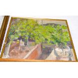 An oil on canvas by RICHARD ROBINS - impressionist picture of plants in vase - signed lower