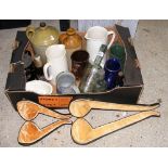 Sundry collectables, including Isle of Wight stoneware flagons and bottles, Meerschaum pipe cases,