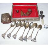 Silver teaspoons, prayer book, etc.