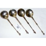 Four long silver Dutch apostle spoons