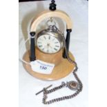 Gent's silver pair cased pocket watch and chain on stand
