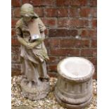 Stone garden figure on plinth