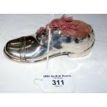 Silver pin cushion in the form of a shoe - maker's mark for S Blankensee - 12cm long