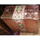 A 19th century material clad wooden log bin with hinged lid