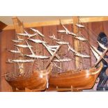 Two large wooden model three masted ships