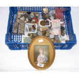 Miniature painting of lady, together with collectable coinage, etc.