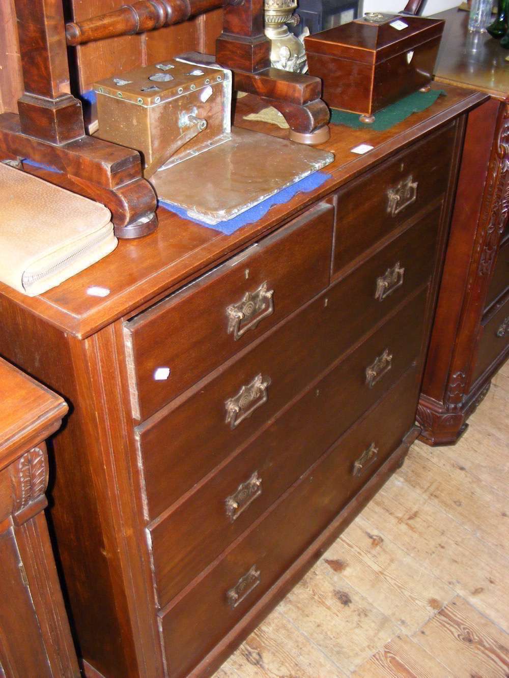 Antique chest of two short and three long graduated drawers