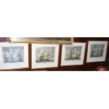 Four reproduction engravings of British battleships
