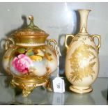 A Royal Worcester pot pourri jar and cover with hand painted rose decoration, together with a