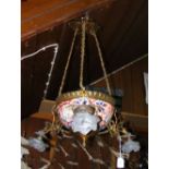 An Imari and gilt ceiling light with glass flower shades