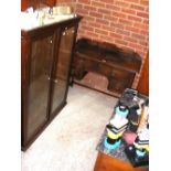 Glazed bookcase, together with desk and cupboard