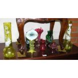Selection of Mary Gregory vases, jugs, etc.