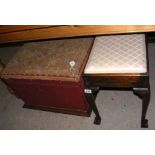 A Victorian storage box/stool with embroidered top, together with a piano stool