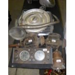 Selection of vintage car accessories, including hubcap, grille, etc.
