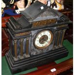 Large Victorian slate mantel clock with Corinthian column sides