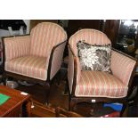 Pair of Edwardian easy chairs on cabriole supports