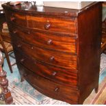 Victorian mahogany bow front chest of two short and four long graduated drawers