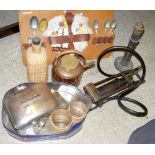 Selection of vintage car accessories, including travelling copper teapot, etc.