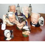 Seven Royal Doulton character jugs, including "Robin Hood"