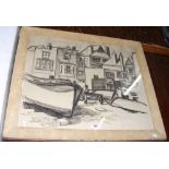 MESSENT - original picture of coastal fishing village - signed