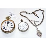 Two gent's pocket watches, together with a silver watch chain